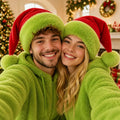 Fluffy Red & Green Santa Hat Double-Layer Plush Christmas Hat with Optional Embroidered Emoji for Adults & Kids