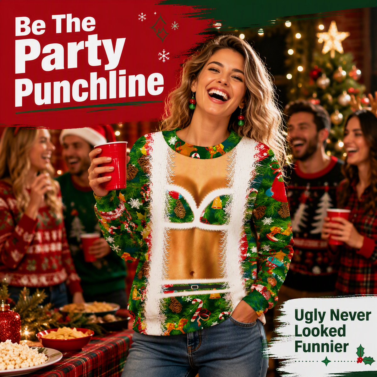 Funny Sexy Body Ugly Christmas Sweatshirt – Novelty Christmas Party Pullover, Hilarious Holiday Gift for Men & Women