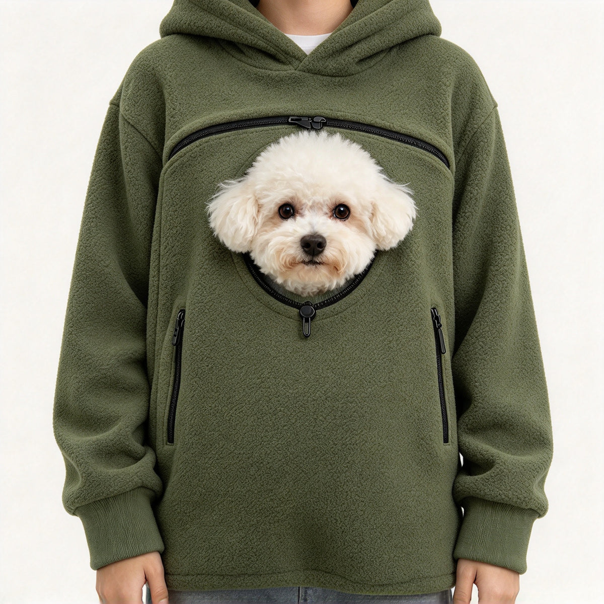 Cozy Pet Pouch Hoodie for Cats and Small Dogs Sherpa Pullover with Built In Pet Pocket