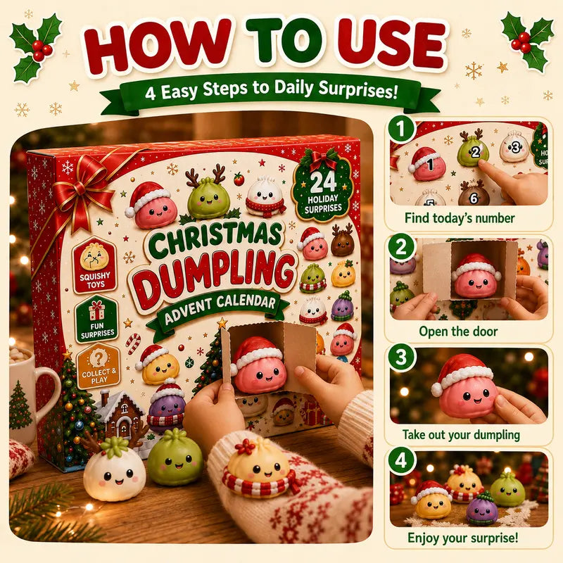 2026 Christmas Squishy Advent Calendar, 24-Day Dumpling Fidget Toy Countdown for Kids, Cute Collectible Stocking Stuffers
