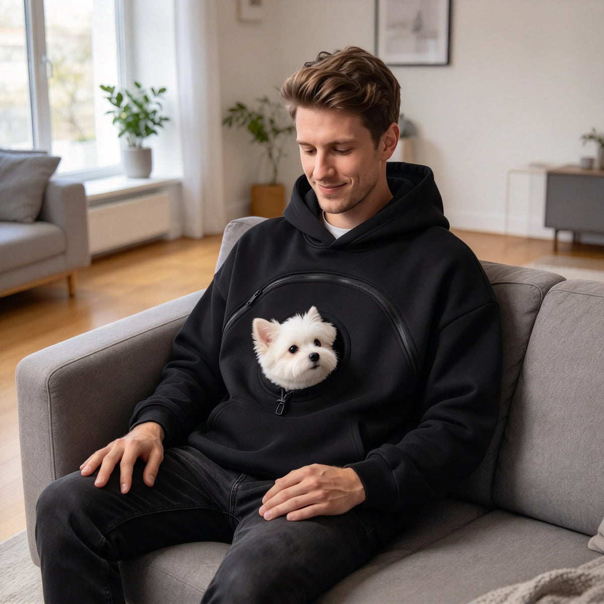 Cozy Pet Pouch Hoodie for Cats and Small Dogs Sherpa Pullover with Built In Pet Pocket