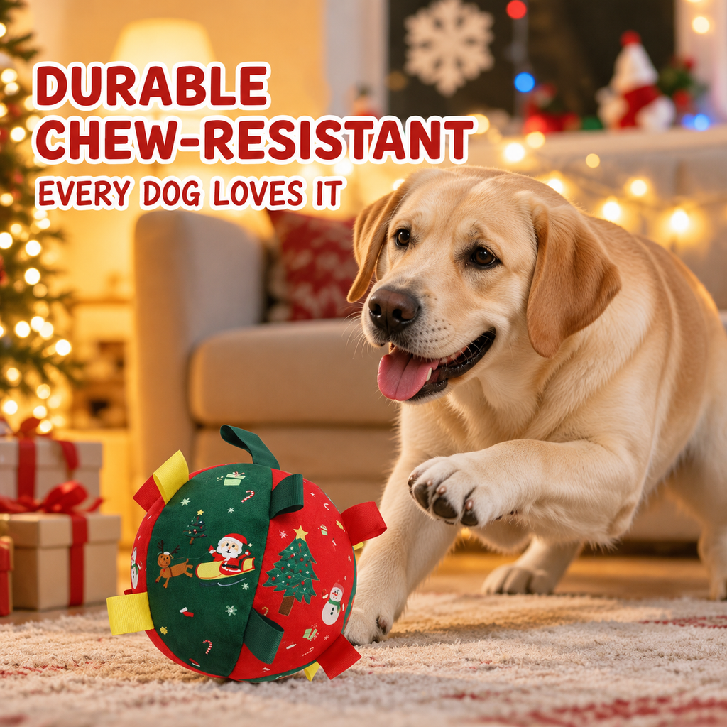 Christmas Squeaky Soccer Ball Dog Toy Soft Plush Football for Chewing Fetch & Interactive Play