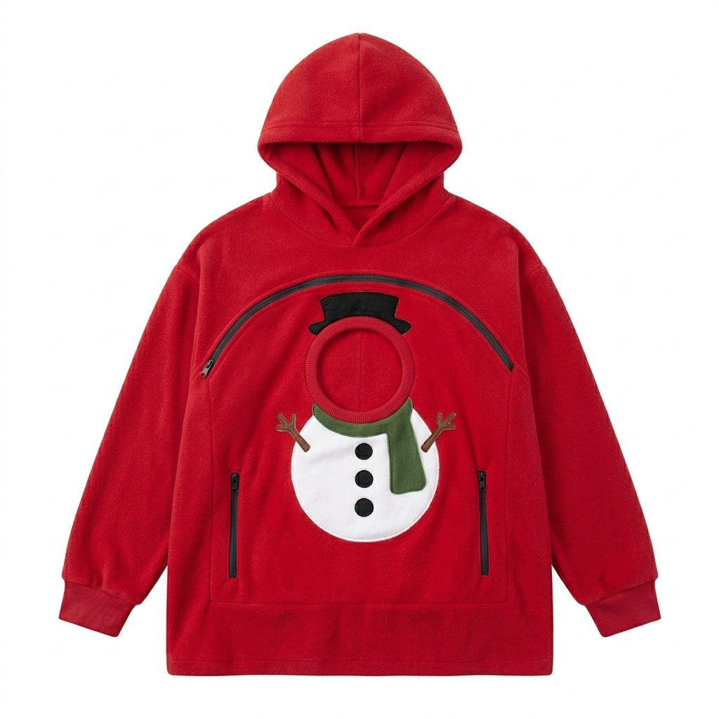 Christmas Pet Pouch Hoodie for Women Sherpa Cat Dog Carrier Sweatshirt Gingerbread Snowman Holiday Gift