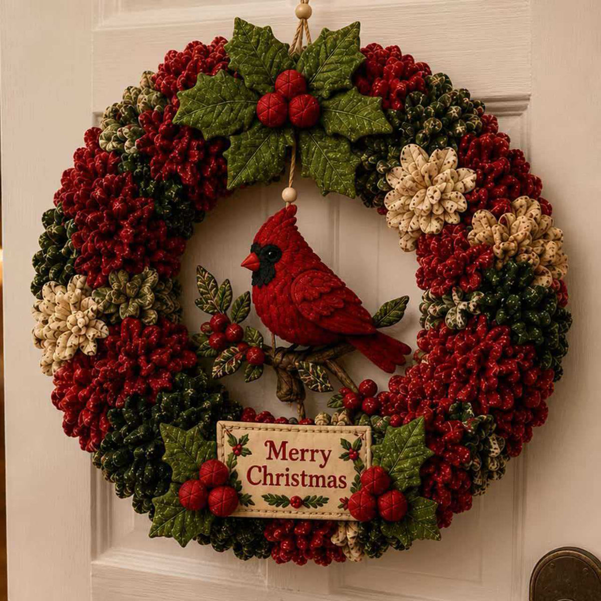 Christmas Punch Needle Wreath DIY Kit 3D Handmade Holiday Wreath Craft Kit for Beginners & Adults