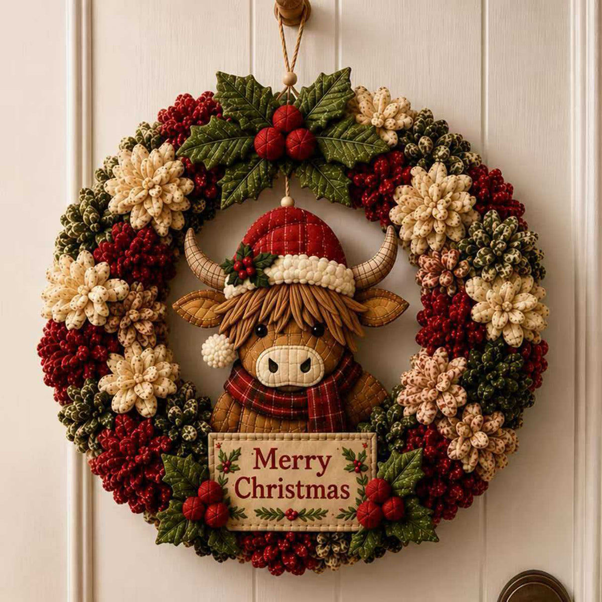 Christmas Punch Needle Wreath DIY Kit 3D Handmade Holiday Wreath Craft Kit for Beginners & Adults