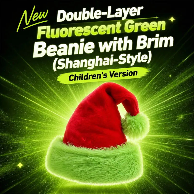 Fluffy Red & Green Santa Hat Double-Layer Plush Christmas Hat with Optional Embroidered Emoji for Adults & Kids