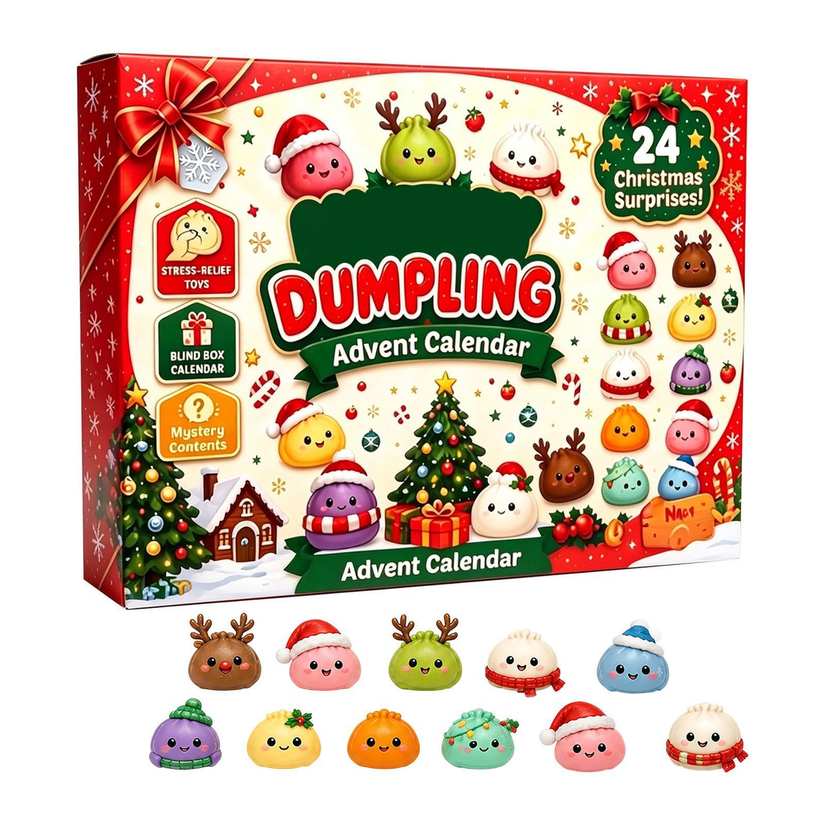 2026 Christmas Squishy Advent Calendar, 24-Day Dumpling Fidget Toy Countdown for Kids, Cute Collectible Stocking Stuffers