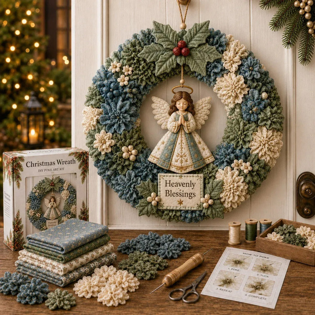 Christmas Punch Needle Wreath DIY Kit 3D Handmade Holiday Wreath Craft Kit for Beginners & Adults