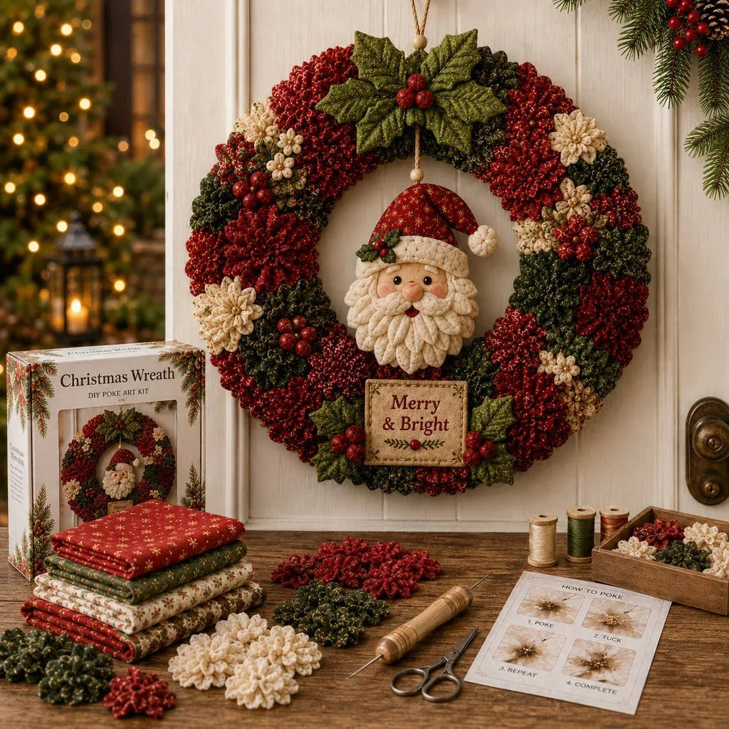 Christmas Punch Needle Wreath DIY Kit 3D Handmade Holiday Wreath Craft Kit for Beginners & Adults