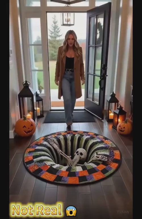 3D Optical Illusion Halloween Rug, Bottomless Hole Spooky Non-Slip Area Rug for Halloween Party & Home Decor