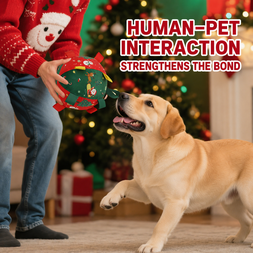 Christmas Squeaky Soccer Ball Dog Toy Soft Plush Football for Chewing Fetch & Interactive Play