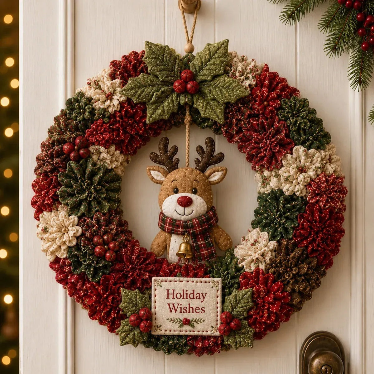 Christmas Punch Needle Wreath DIY Kit 3D Handmade Holiday Wreath Craft Kit for Beginners & Adults