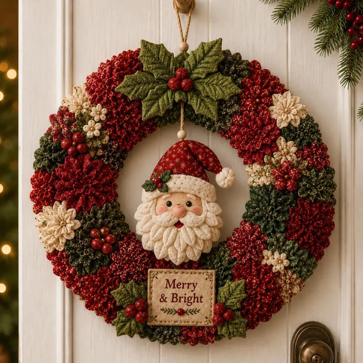Christmas Punch Needle Wreath DIY Kit 3D Handmade Holiday Wreath Craft Kit for Beginners & Adults